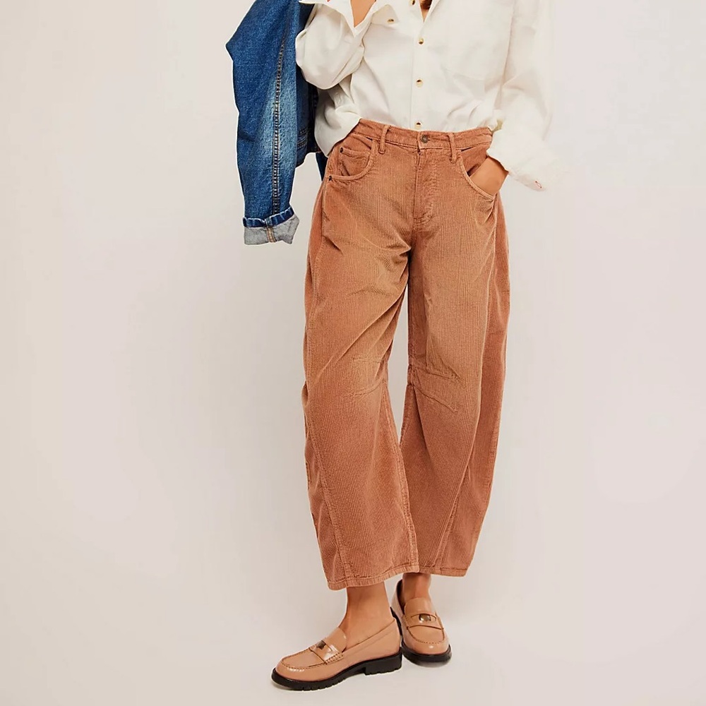 We The Free Good Luck Mid-Rise Cord Barrel Jeans in Emperador SZ 25 NWT